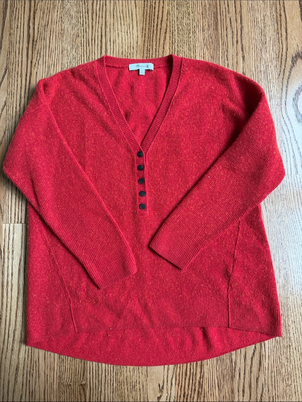 Madewell Red Wool blend Henley V neck Sweater XS